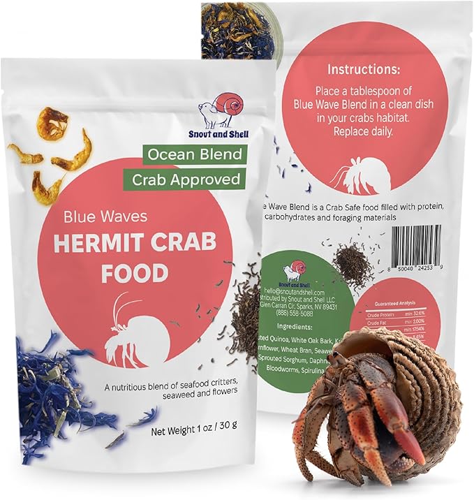 Blue Waves Hermit Crab Food – Marine Protein with Krill, Bloodworms & Sea Veggies – 30g – Snout and Shell