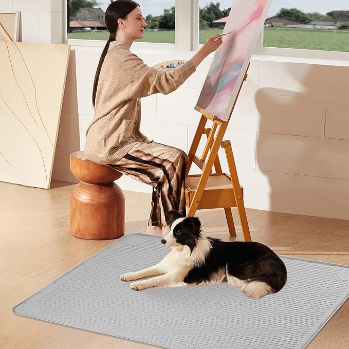 Pee Pads for Dogs, 40" x 28" Extra Large Reusable Dog Silicone Mat for Floor Protector, Washable Non-Slip Dog Training Pads for Potty Training (Grey)