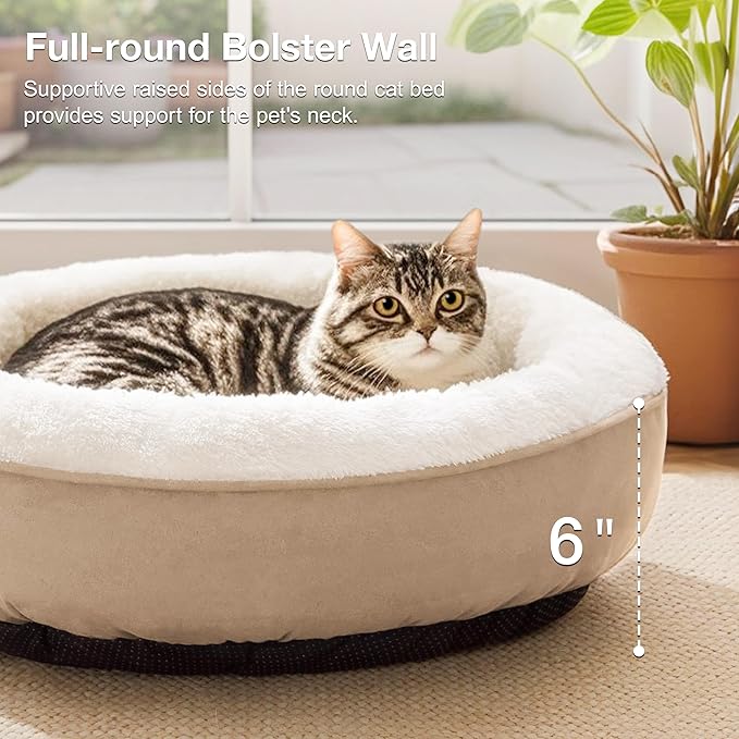 Love's cabin Round Donut Cat and Dog Cushion Bed, 20in Pet Bed for Cats or Small Dogs, Anti-Slip & Water-Resistant Bottom, Super Soft Durable Fabric Pet beds, Washable Luxury Cat & Dog Bed Camel