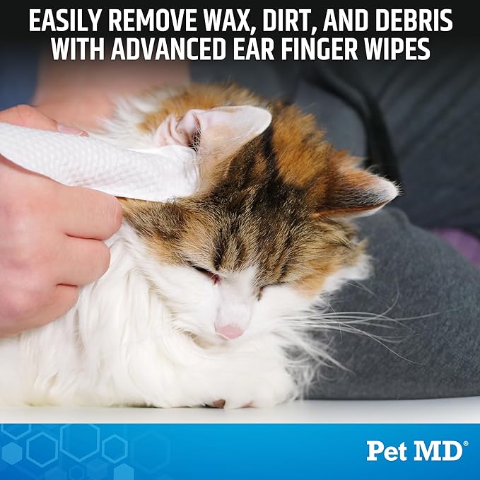 Pet MD Advanced Ear Finger Wipes for Dogs & Cats - Non-Irritating Ear Wipes & Ear Cleaner - Pet Safe Cleaner to Aid in Itchiness and Odor - Cucumber Melon (50ct)