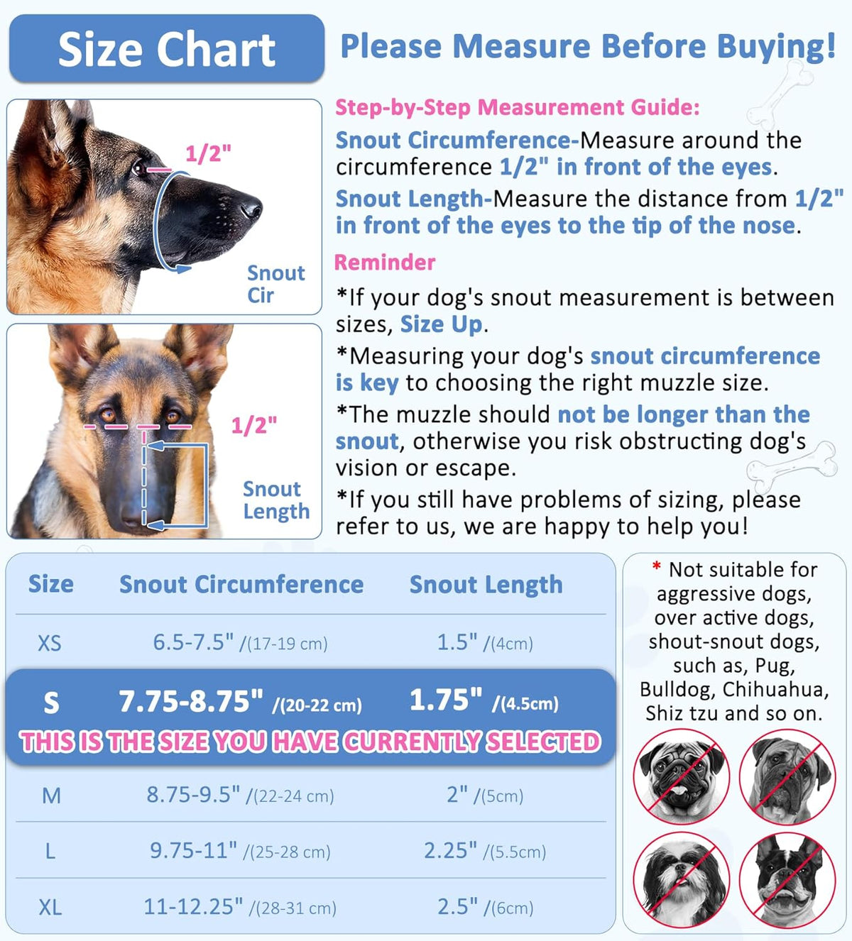 LUCKYPAW Dog Muzzle, Soft Muzzles for Large Medium Small Dogs to Prevent Biting Chewing with Ring and Adjustable Strap for Vet Visit Training (Blue, S)