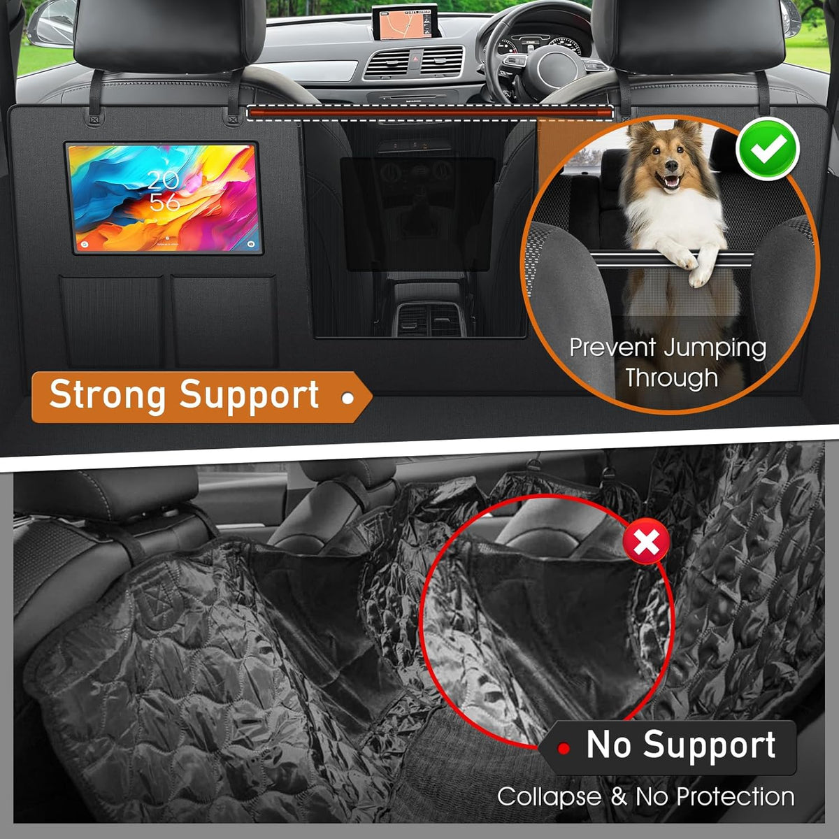 Dog Cover for Car Backseat with Crossbar Design, Hard Bottom Car Seat Cover for Dogs with Back seat Extender, Waterproof Dog Hammock for Full-Size SUV, and Truck