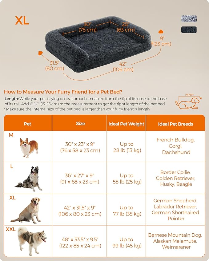 Feandrea Dog Bed, Orthopaedic Dog Sofa Bed for Medium and Large Dogs, Waterproof Ped Bed with Removable Washable Cover, 42 x 31.5 x 9 Inches, Dark Gray UPGW233G02