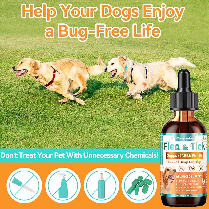 Flea and Tick Prevention for Dog, Natural Oral Flea & Tick Support Drops with Omega-3 for Puppy Pets - Supports Healthy Skin & Coat - Oral Supplement for All Breeds and Ages - Chicken