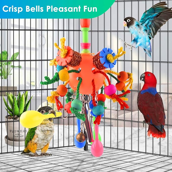 KATUMO Bird Toys, Parrot Toys Parakeet Foraging Shredder Hanging Toys Bird Ball Treats for Conure Mini Macaw Cockatiel Lovebird Small-Medium Birds