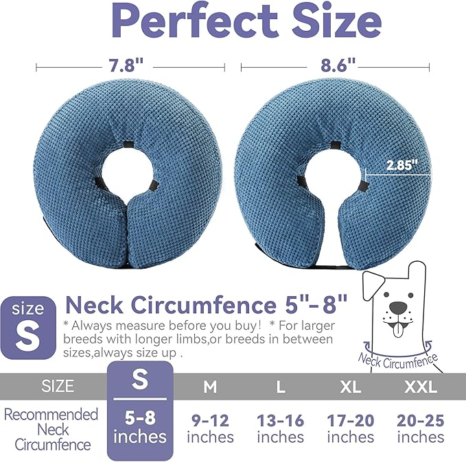 Inflatable Dog Cone Collar - Dog Neck Donut Cone Collar Alternative After Surgery - Soft Cone for Large Medium Small Dogs Cats - Alternative Recovery E Collar (Blue, S)
