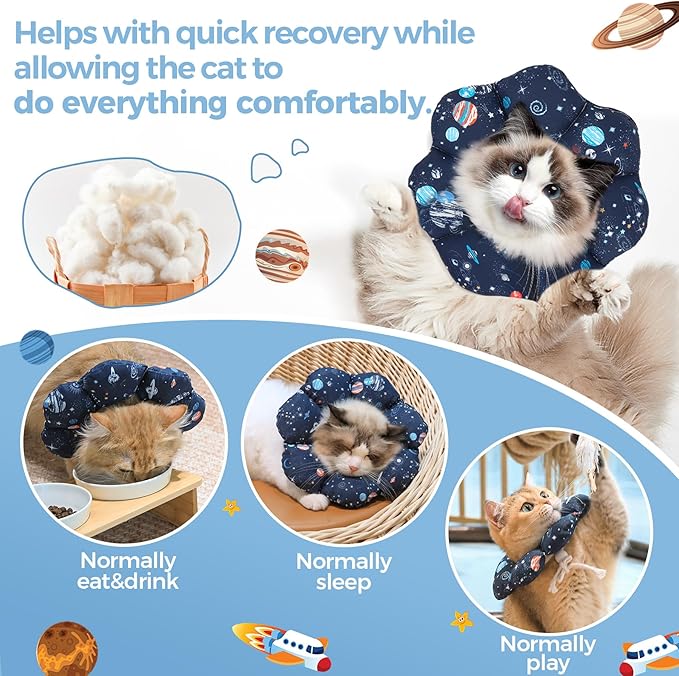 ComSaf Soft, Protective Adjustable Cat Cone Collar to Stop Licking After Surgery, Comfortable Lightweight Elizabethan Collar for Large Cat and Small Dog, Dog Recovery Collar Prevents Licking Wounds