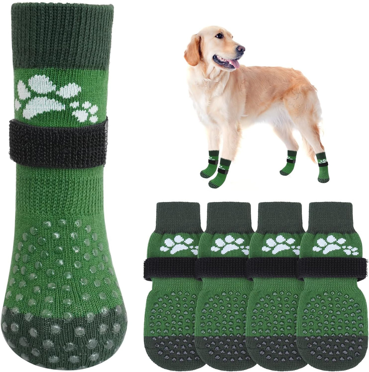 SCENEREAL Anti Slip Dog Sock to Prevent Licking Paws for Hardwood Floors, Boots & Paw Protector Shoes for Hot/Cold Pavement with Grippers, Double Sides Grips for Small Medium Large Senior Dogs, L