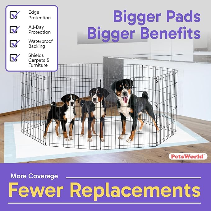 PETSWORLD Mega-Sized Dog Pee Pads (40" x 99") – 4XL Gigantic Pet Piddle Pads for Puppy Training, Incontinence – with Adhesive Sticky Tape – Leak Proof, 5-Layer Protection (20 Count)