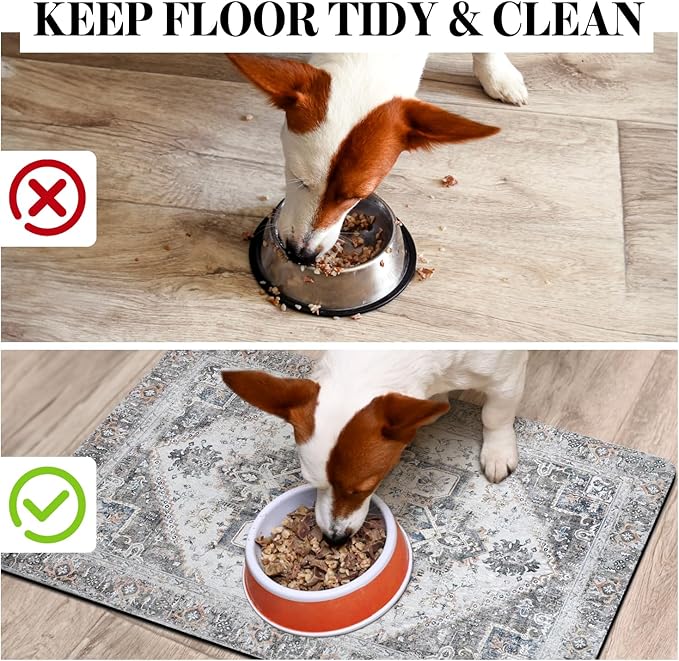 Dog Food Mats for Floors Absorbent, Pet Cat Food Mat - Non Slip Dog Bowl Mats for Food and Water, Eco-Friendly Boho Dog Placemats Feeding Mat Pet Supplies