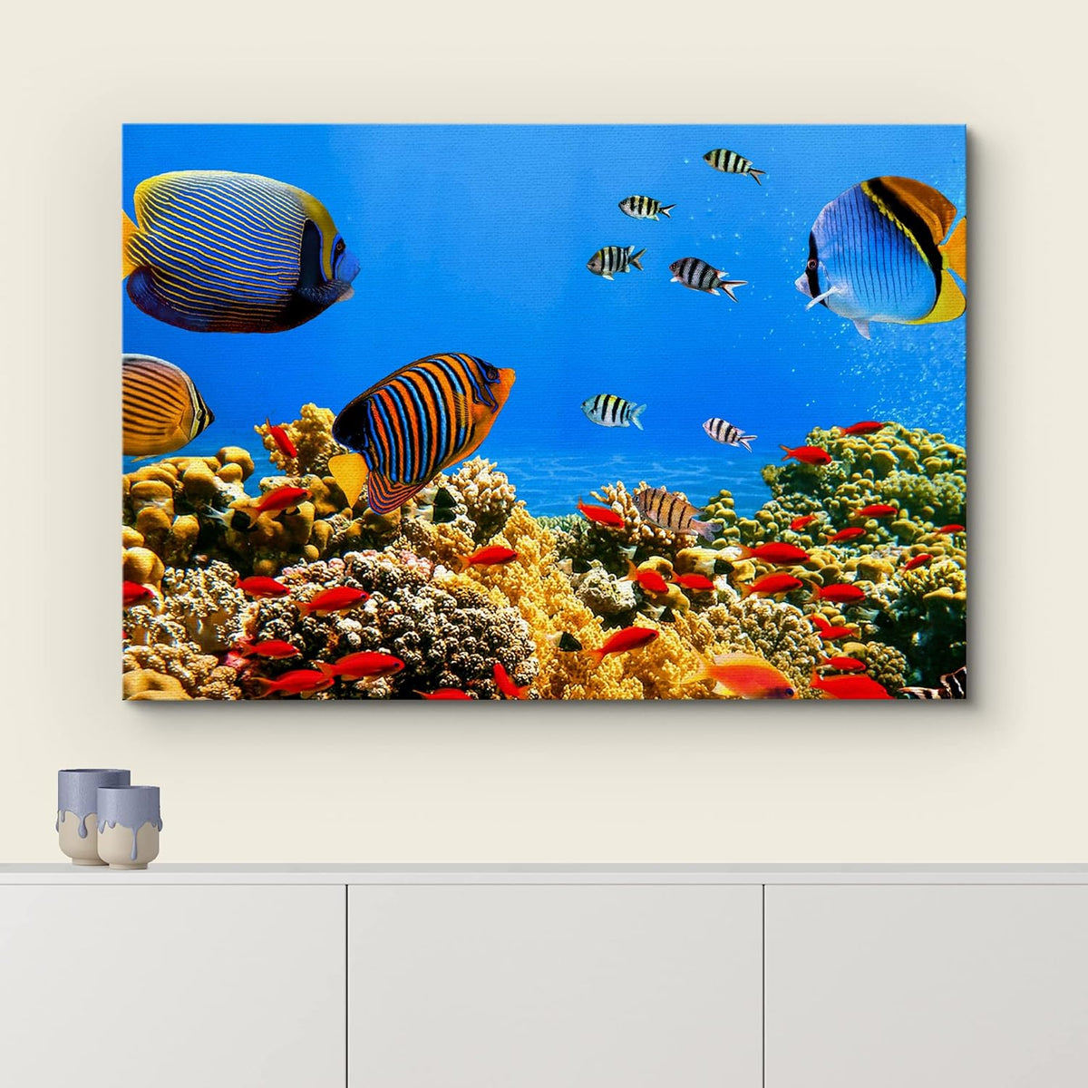 wall26 Canvas Print Wall Art Tropical Island Underwater Fish Red Anemone Nature Animals Photography Realism Rustic Scenic Landscape Wilderness Colorful for Living Room, Bedroom, Office - 32"x48"