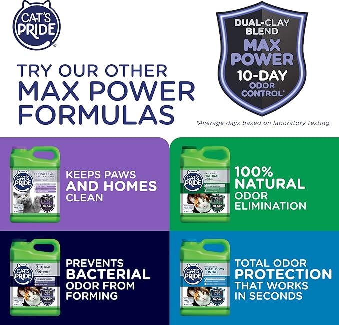 Cat's Pride Max Power: Bacterial Odor Control - Up to 10 Days of Powerful Odor Control - Strong Clumping - 99% Dust Free - Multi-Cat Litter, Fresh Scented, 15 Pounds