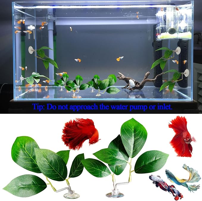 Fish Leaf Pad Fish Tank Accessories Aquarium Décor Simulating 2 pcs Adjustable Plastic Plants Betta Natural Habitat Playing Spawn Breed Rest Bed with Suction Cup Multi Leaf Design (2)