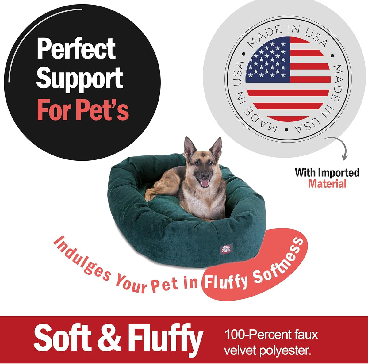 Majestic Pet 52 Inch Micro Velvet Calming Dog Bed Washable – Cozy Soft Round Dog Bed with Spine for Head Support - Fluffy Donut Dog Bed 52x35x11 (inch) – Round Pet Bed X- Large – Marine