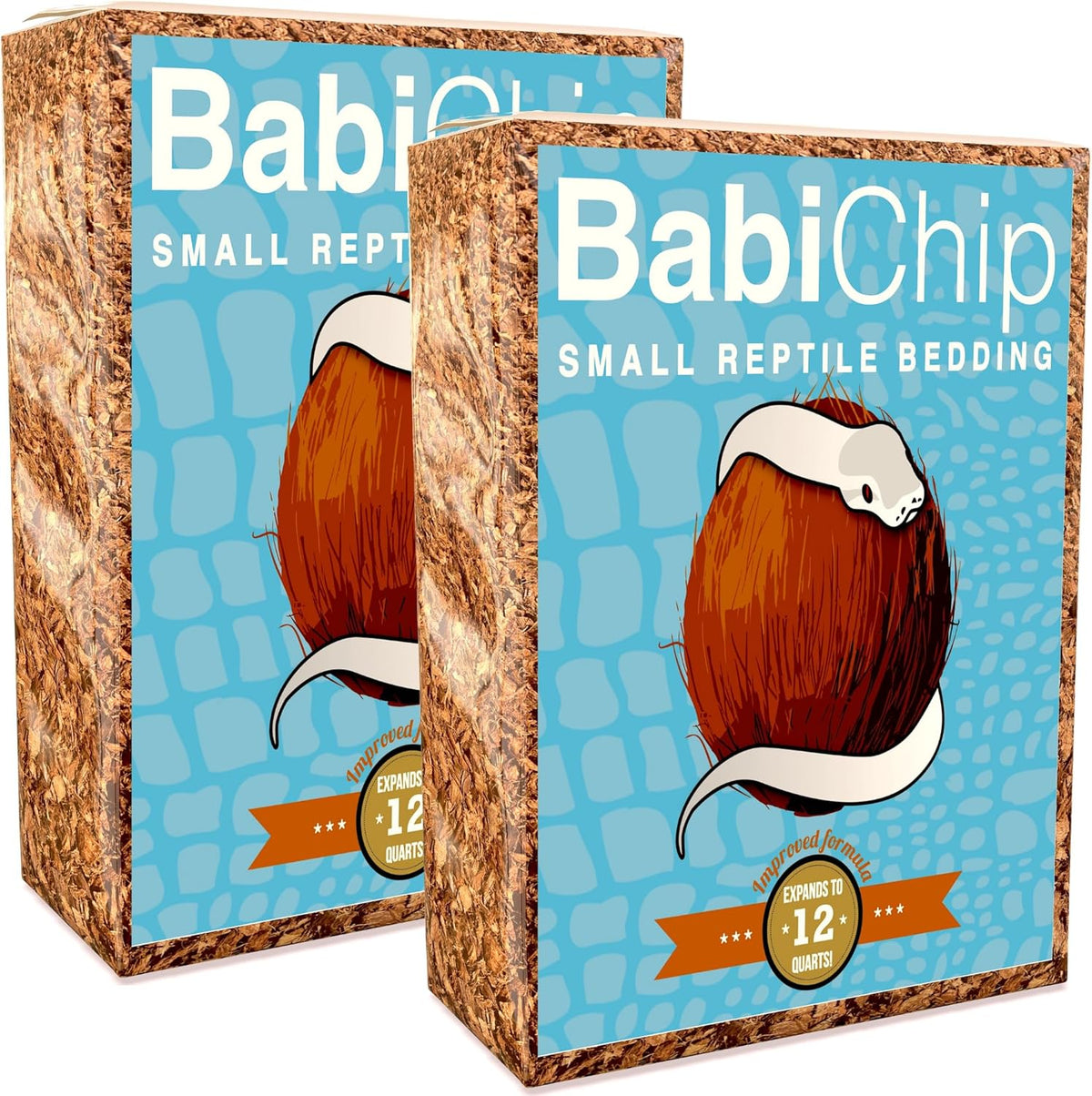 BabiChip Coconut Chip Substrate for Reptiles 2 Pack of 12 Quart Loose Small Sized Coco Husk Chip Bedding for Ball Pythons, Snakes, Tortoises, Geckos, Frogs, or Lizard Terrarium Tanks