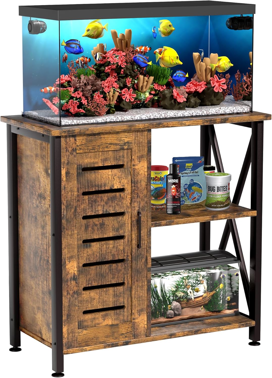 20-29 Gallon Fish Tank Stand, Aquarium Stand with Cabinet Accessories Storage, Heavy Duty Metal Frame, 31.49" L*15.74" W Tabletop, 330LBS Capacity, Rustic Brown PG07YGN
