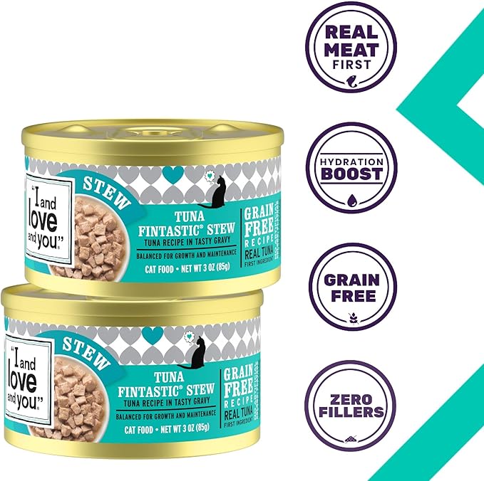 I and love and you Wet Cat Food - Tuna Fintastic Stew - Tuna Recipe, Grain Free, Filler Free, 3oz Pack of 24 Cans