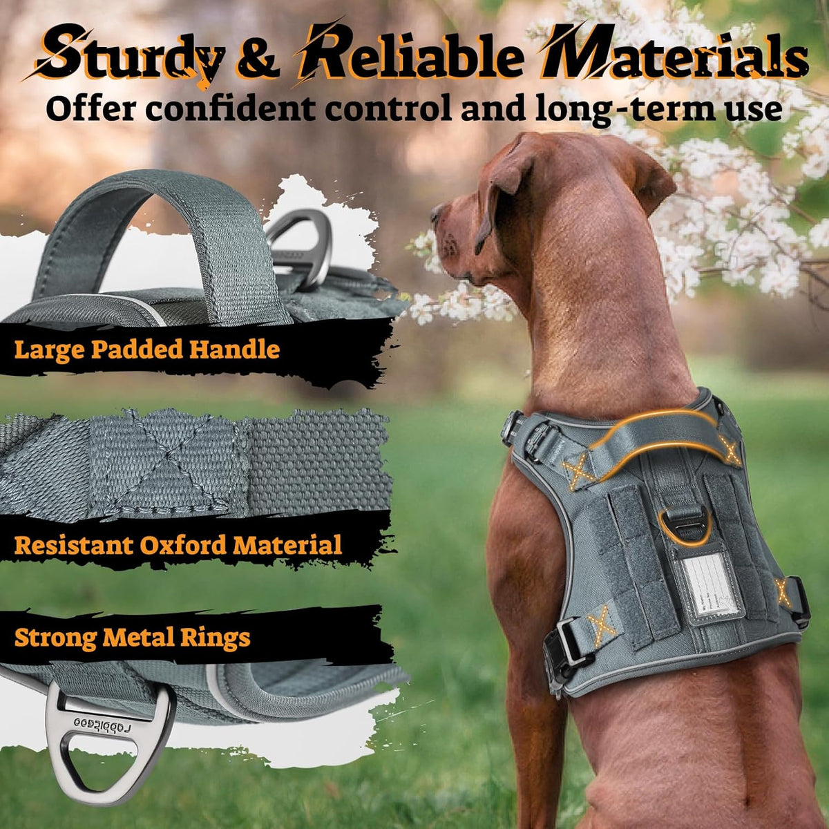 rabbitgoo Dog Harness Small Sized No Pull, Tactical Service Pet Vest with Molle and Control Handle, Adjustable and Reflective Military Harness for Easy Walking and Training, Grey, S