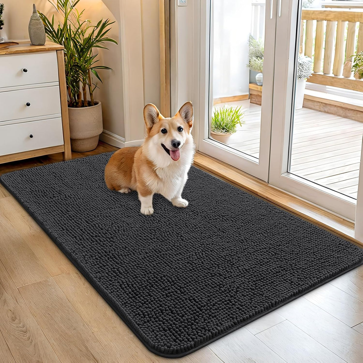 OLANLY Dog Door Mat for Muddy Paws 45x27, Absorbs Moisture and Dirt, Absorbent Non-Slip Washable Doormat, Quick Dry Chenille Mud Mat for Dogs, Entry Indoor Entryway Carpet for Inside Floor, Dark Grey