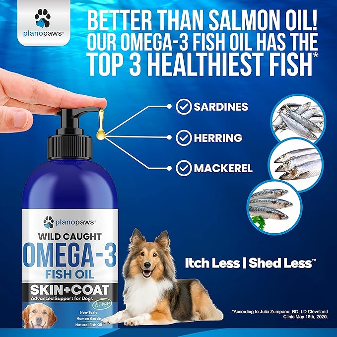 Omega 3 Fish Oil for Dogs - Better Than Salmon Oil - Dog Fish Oil Supplement to Reduce Shedding & Itching - Supports Joints, Brain, and Heart Health - Skin and Coat Supplement - Liquid Fish Oil