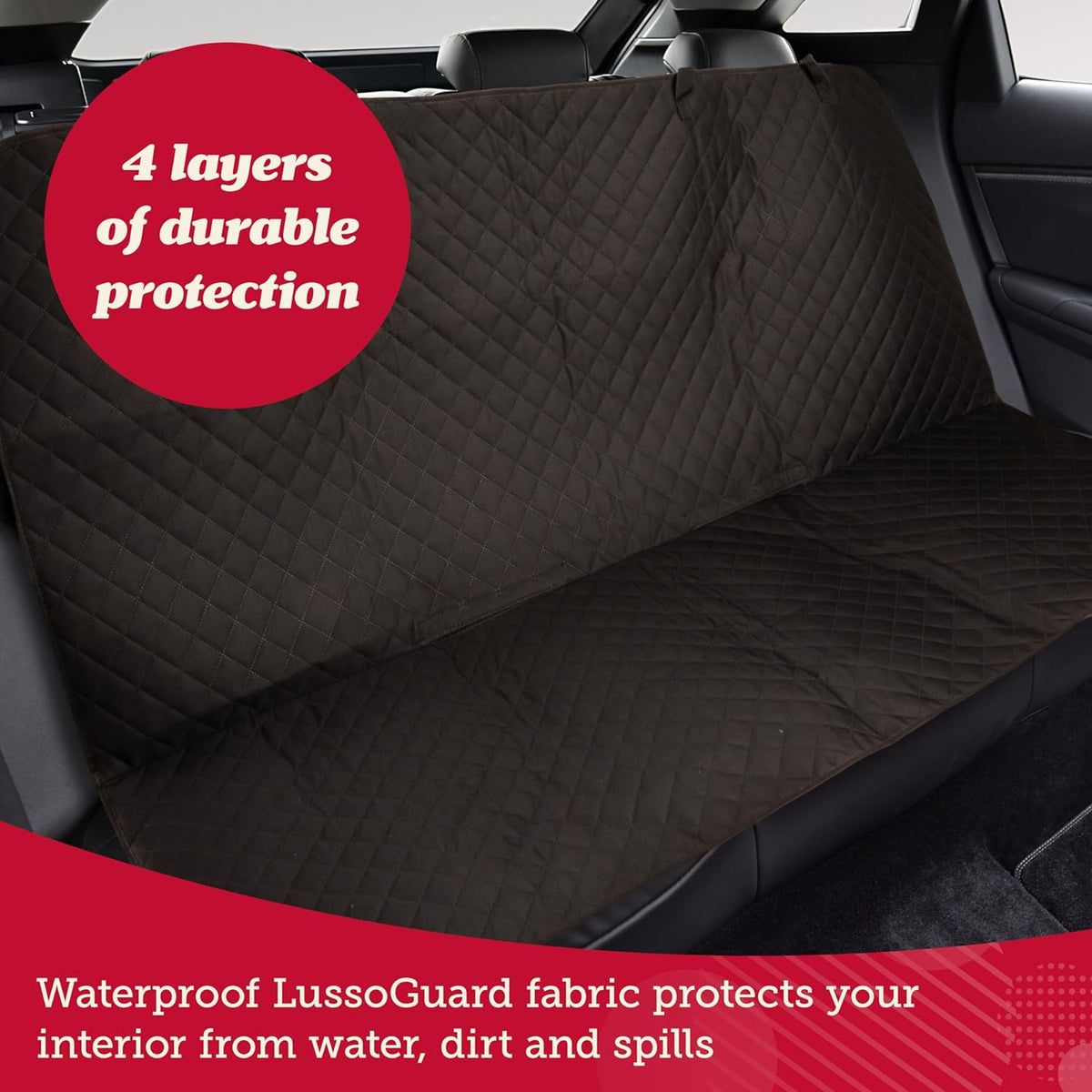 Lusso Gear Dog Car Seat Cover - Non-Slip Waterproof Back Bench Protector for SUV, Car, Truck - Basic Edition Black for Dogs - Camping Gear - Back Seat Covers for SUV