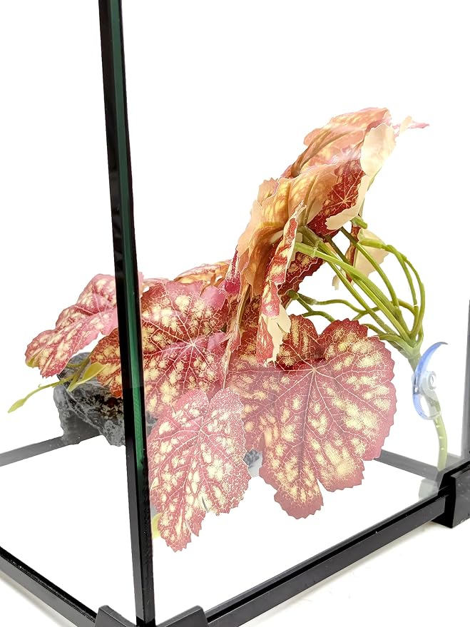 Woyrise Reptile Plants, Terrarium Hanging Plants Vines for Reptile Tank, Amphibian Habitat Leaves Decor with Suction Cup for Bearded Dragon Lizard Snake Gecko Frog Hermit Crab - 2Pcs Pink Heuchera