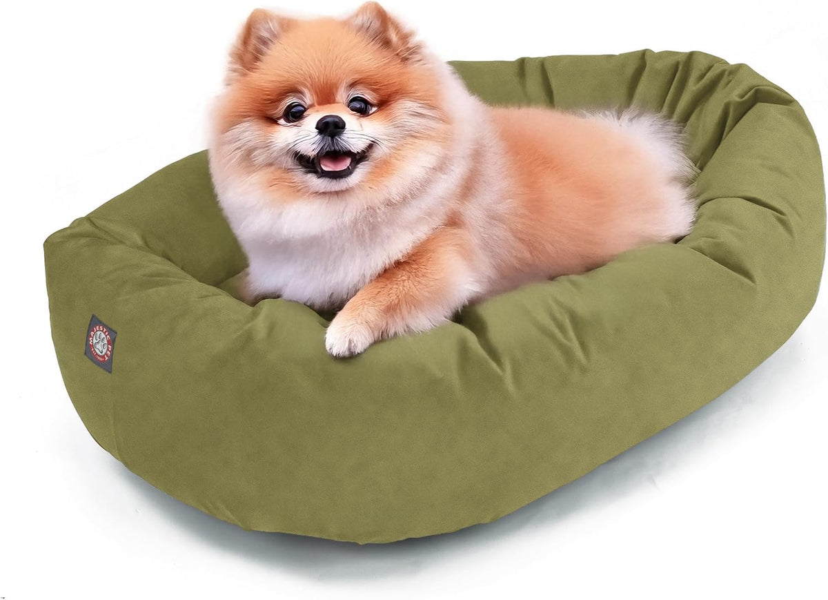 Majestic Pet 24 Inch Suede Calming Dog Bed Washable 24x19x7 (Inch) – Cozy Soft Round Donut Dog Bed with Spine Support for Dogs to Rest Their Head - Pet Bed Small – Sage (2025)