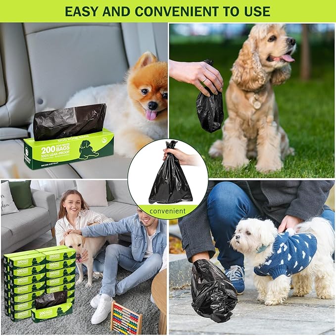 Harloon 6000 Counts Dog Poop Waste Bags 30 Rolls Extra Thick Strong Leak PET Proof Bags Disposable Bulk Universal Doggy Roll Waste Box for Puppy Outdoor Walking Travel(Black,13 x 9 Inches)