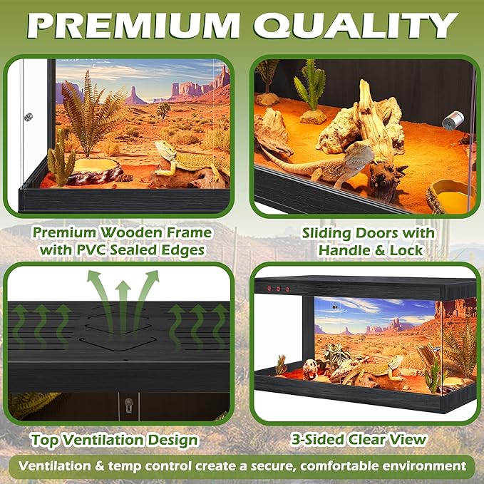 Royxen Tempered Glass Reptile Enclosure (Black, 61Gallons,40" Length)