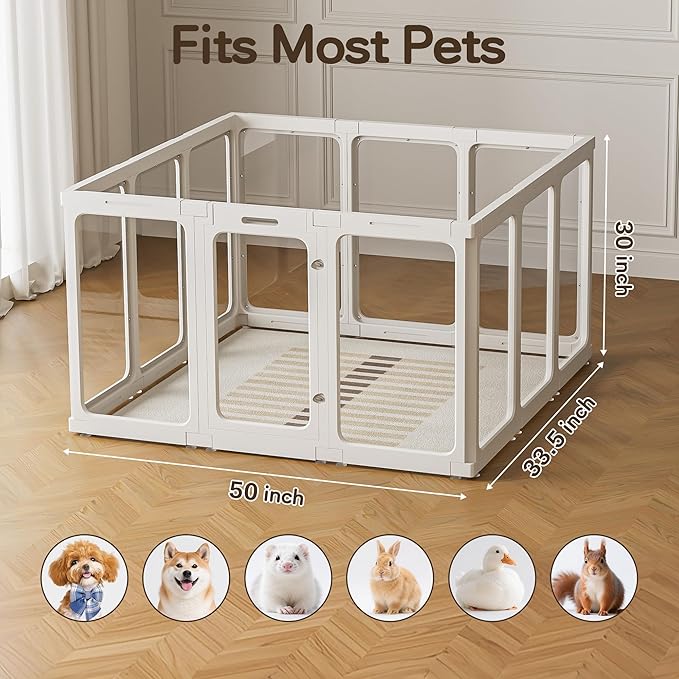 Jalove 12PCS Dog Playpen Clear Puppy Playpen Indoor, 30"H Easy Assemble Transparent Cat Small Pet Play Pen, Sturdy Plastic Dog Fence Crate Kennel Whelping Cage Enclosure for Small & Medium Dogs, White