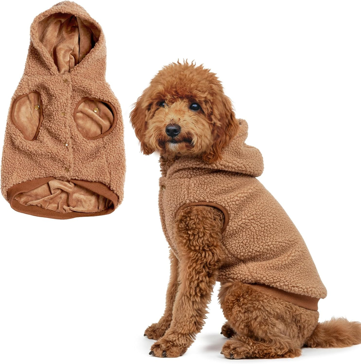 Spark Paws Teddy Dog Sweater, Sherpa Jacket Vest with Warm Fleece Lining, Winter Coat Suitable for Small Medium Large XL XXL Breeds - Brown - 2XL