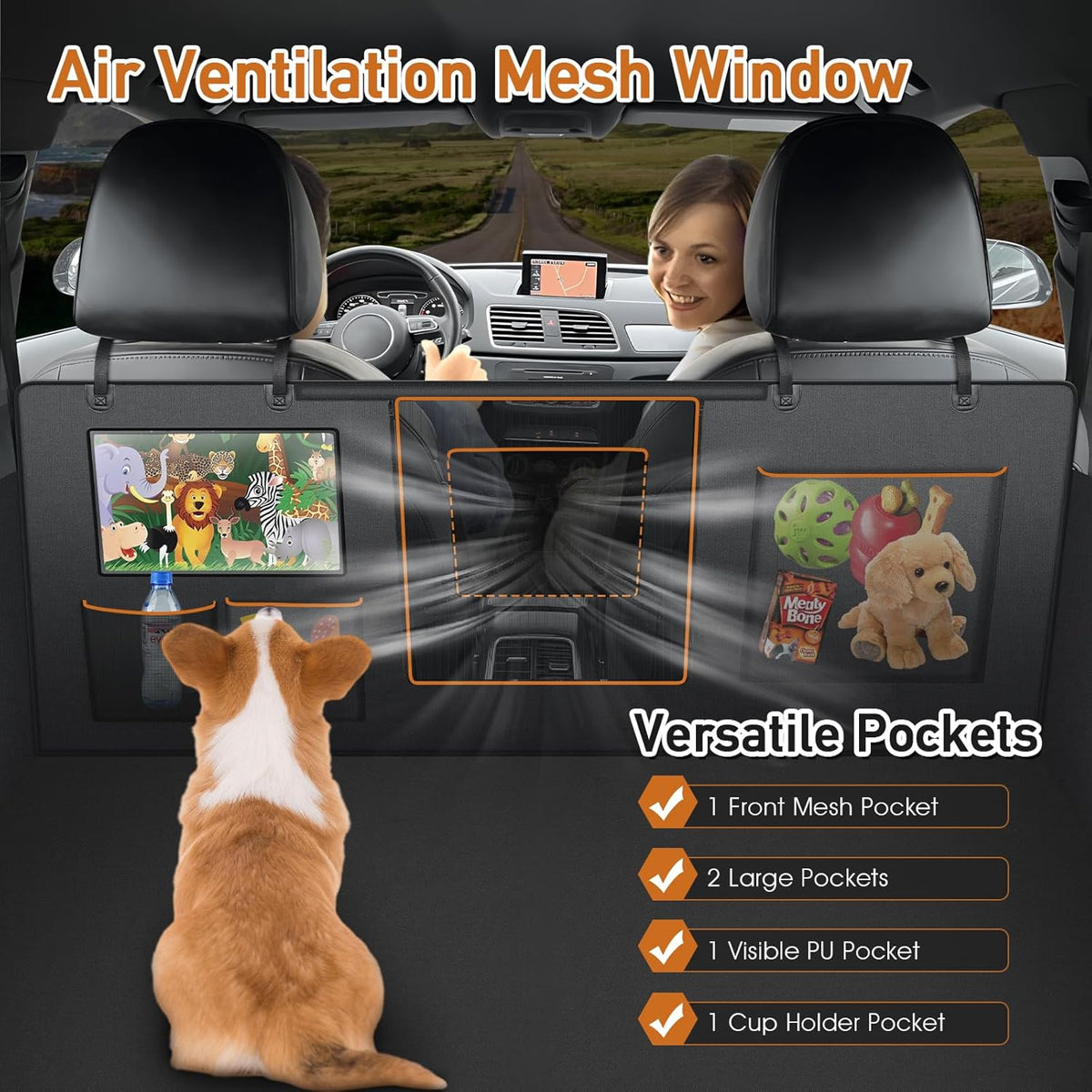Dog Cover for Car Backseat with Crossbar Design, Hard Bottom Car Seat Cover for Dogs with Back seat Extender, Waterproof Dog Hammock for Full-Size SUV, and Truck