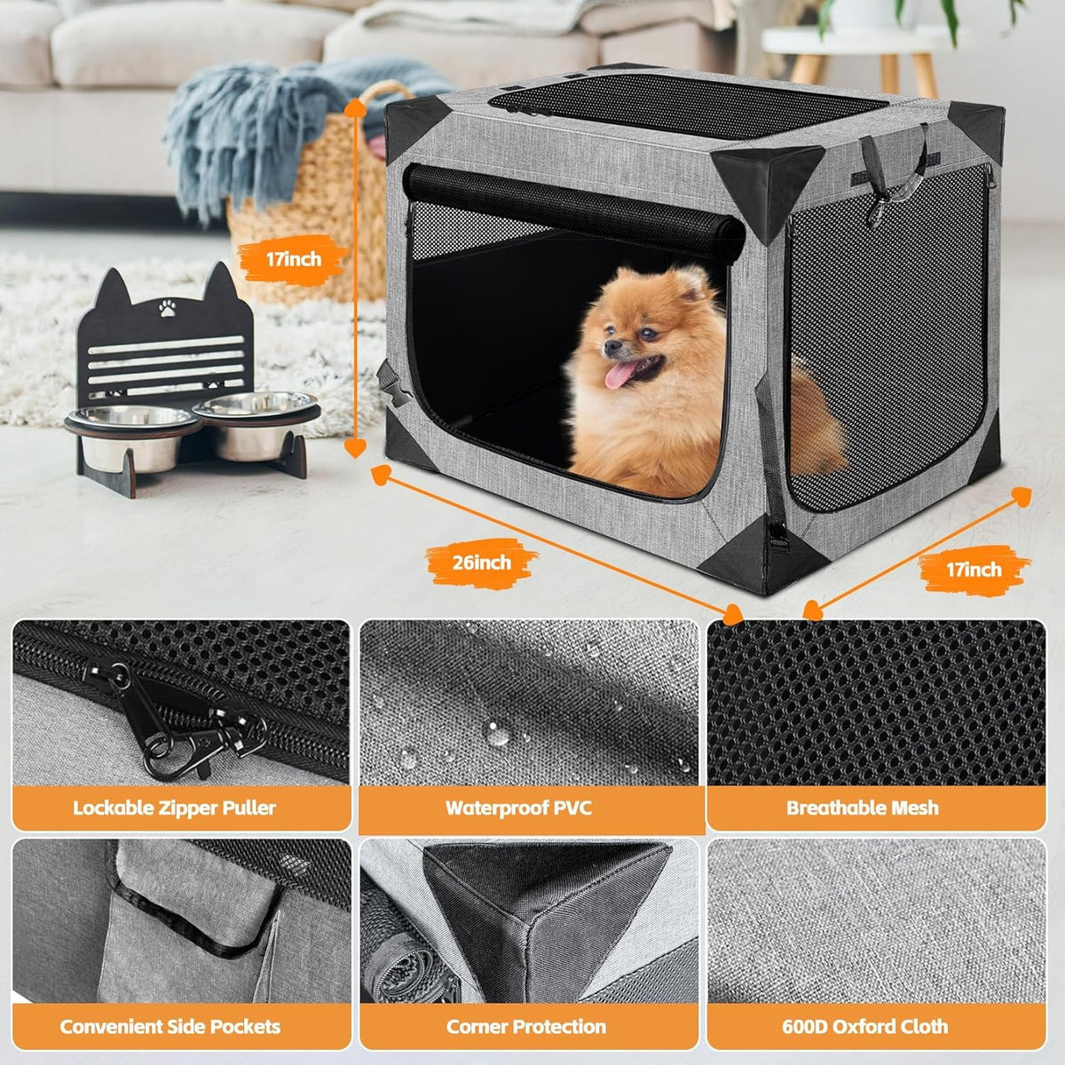 Dog Crate 30x21x21 Inch for Medium Dogs, Portable and Foldable Design Perfect for Travel or Home Use, Dog Kennel with 3-Door