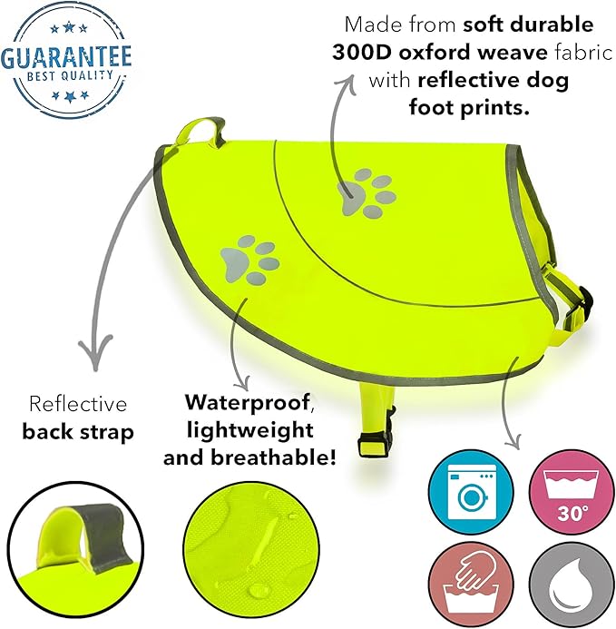 Dog Reflective Vest - Comfortable Jacket Safety Hunting, High Visibility for Dogs with Elastic Straps and Clasp Closure- Yellow, X-Large