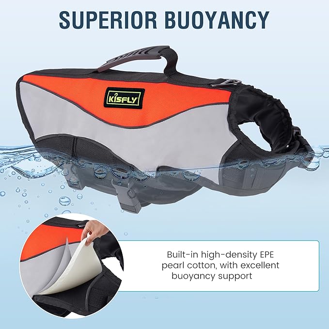 Reflective Dog Life Vest for Boating and Swimming – Heavy-Duty Adjustable Swimming Vest with Rescue Handle for Large Breeds (XXL, Orange)