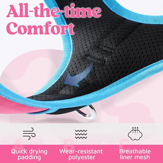 rabbitgoo Dog Harness for Large Dogs, No Pull Pet Vest with 3 Buckles, Adjustable Soft Padded Pet Harness with Easy Control Handle and Reflective Strips, Rose Pink & Blue, XL