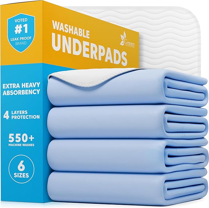 GREEN LIFESTYLE Washable Underpads - Large Bed Pads for use as Incontinence Bed Pads, Reusable Pet Pads, Great for Dogs, Cats, Bunny, Seniors Bed Pad (Pack of 4 - 34x36)