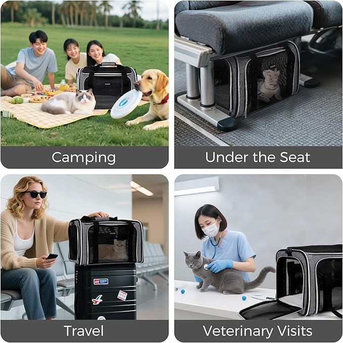 BAGLHER Pet Travel Carrier, Cat Carriers Dog Carrier for Small Medium Cats Dogs Puppies, Airline Approved Small Dog Carrier Soft Sided, Collapsible Puppy Carrier. Grey