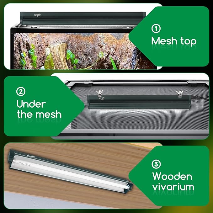 T8 Reptile Light Fixture Combo Kit 17W Green Light 10.0 UVB Fluorescent Tube for Reptiles