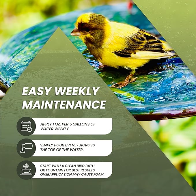 32oz Bird Bath Cleaner, Cleans 160 Gallons of Water, Ideal Fountain Cleaner Safe for Birds, Bird Bath Fountains Clarifier, Liquid Birdbath and Fountain Maintenance, Promotes Clean & Clear Water