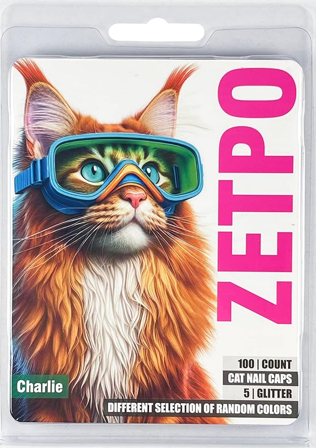 zetpo Cat Nail Caps | Cat Claw Covers | with Adhesives and Applicators (S, 5X Glitter Random Colors | 100 pcs)