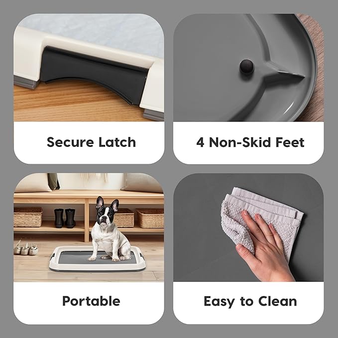 IRIS USA Pee Pad Holder - Medium Dog Pad Holder with Secured Latches, Non-Skid Feet, High Polish Finish for Easy Cleaning, Leak Protection, Fits 17"x23" Pad, Dark Gray