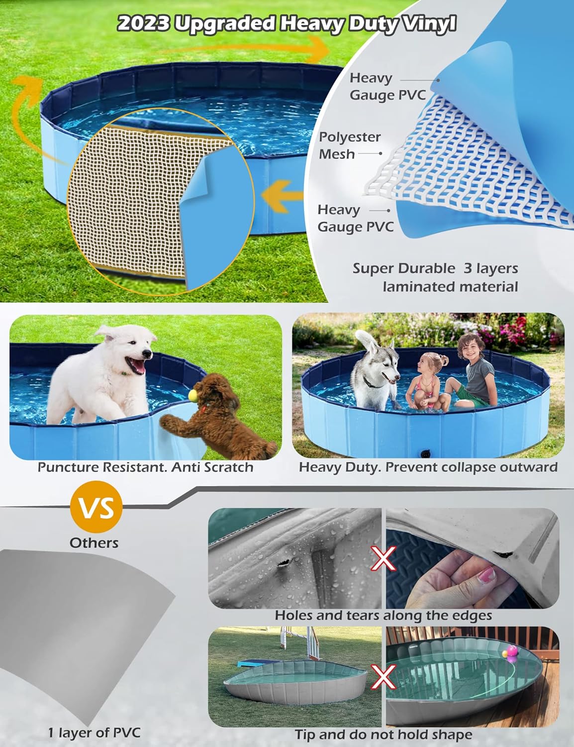 Jasonwell Foldable Dog Pool Collapsible Hard Plastic Dog Swimming Pool Portable Kiddie Pool Pet Pool Doggie Wading Pool Bath Tub for Puppy Small Medium Large Dogs Cats and Kids 79"