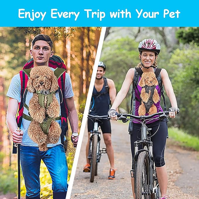 PetBonus Pet Front Dog Carrier Backpacks, Adjustable Pet Backpack, Legs Out Easy-fit Puppy Chest Carrier for Medium Small Dogs, Hands Free for Hiking, Cycling (Army Green, S)