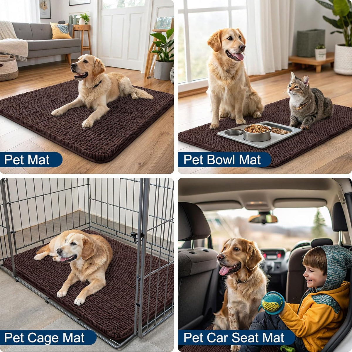 Smiry Dog Door Mat for Muddy Paws 47x24, Absorbs Moisture and Dirt Doormat, Non-Slip Washable Quick Dry Chenille Front Door Mat Indoor Entrance, Entryway Carpet for Inside Floor, Brown