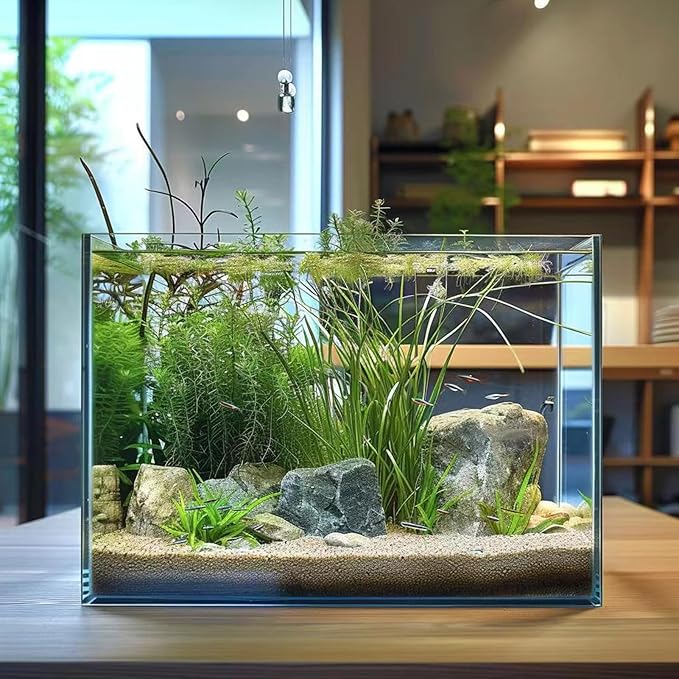 5 Gallon Glass Fish Tank, Easy to Maintain Small Aquarium for Betta/Goldfish/Snails/Shrimp and Aquatic Planting.
