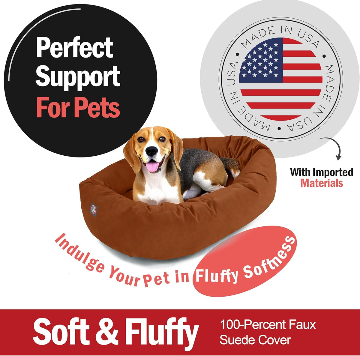 Majestic Pet 32 Inch Suede Shredded Memory Foam Mix Calming Medium Dog Bed Washable 32 x 23 x 7 (Inch) - Cozy Soft Round Donut Dog Bed with Spine for Head Support - Pet Bed Rust