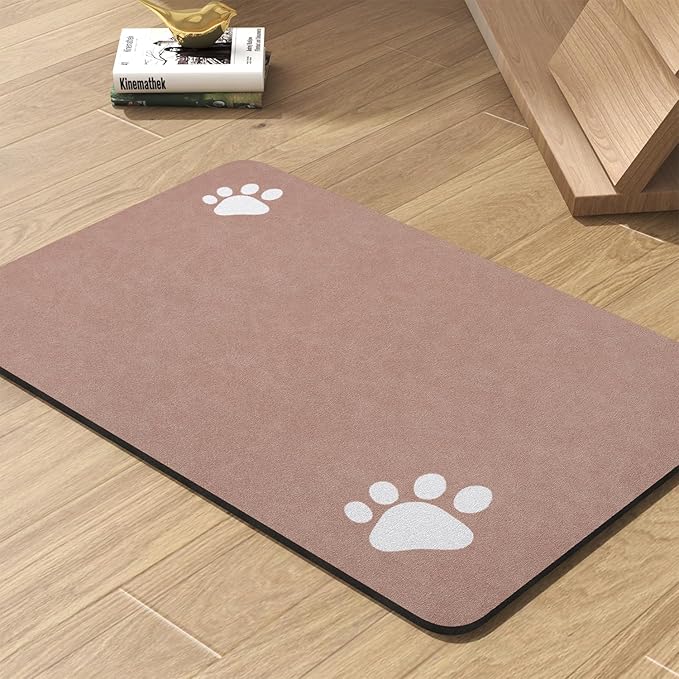 Pet Feeding Mat-Absorbent Dog Mat for Food and Water Bowl-No Stains Quick Dry Water Dispenser Mat-Dog Accessories Pet Supplies-Bowl for Messy Drinkers（Dusty Pink,12"x19"