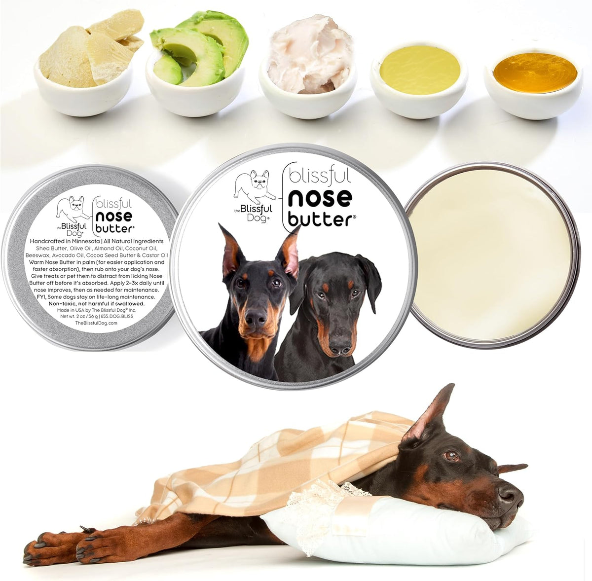The Blissful Dog Doberman Nose Butter, Versatile Dog Nose Balm for Dry Nose, Handcrafted Nose Moisturizer, Easy-to-Apply Dog Essentials, Unscented, 2 oz.