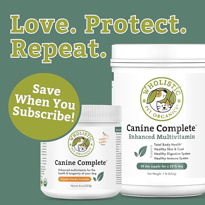 Wholistic Pet Organics Canine Complete - Dog Multivitamin Powder - 4 Lb - Daily Dog Vitamins and Supplements for Homemade Food - Immune System, Skin, Coat & Overall Health - Small and Large Breed